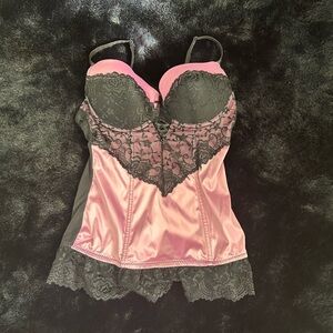 Felina Pink & Black Lace Bustier Corset - Small